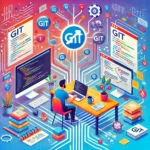 Melhores práticas no uso do Git: desenvolvedor cercado por branches e commits flutuantes