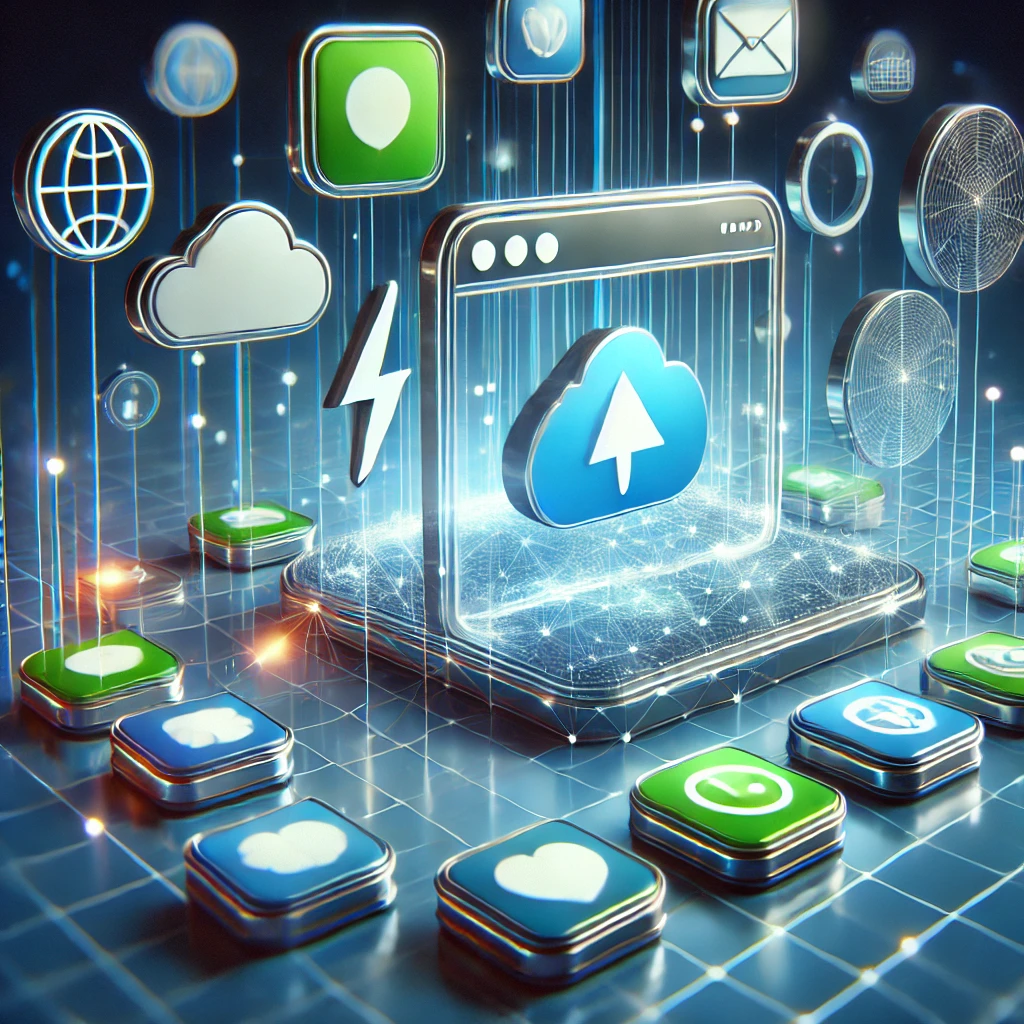 Ilustração em 3D de Progressive Web Apps (PWAs) mostrando ícones de smartphone, nuvem e raios representando velocidade e acessibilidade, destacando o que são PWAs.